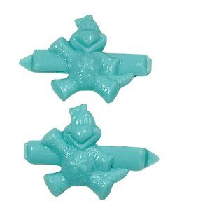 Vintage Barrette Set Of 2 Dinosaur Hair Clips Kids Stay Put Accessory Blue Green
